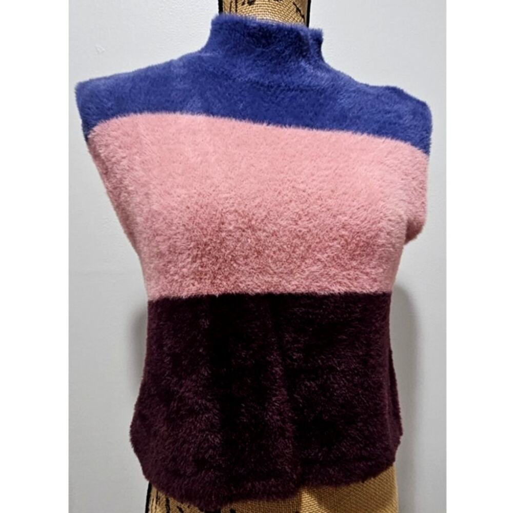 Maeve Colorblock Eyelash Sweater Top Vest, Sleeveless, Fuzzy, Soft, Sz XS - Picture 4 of 9